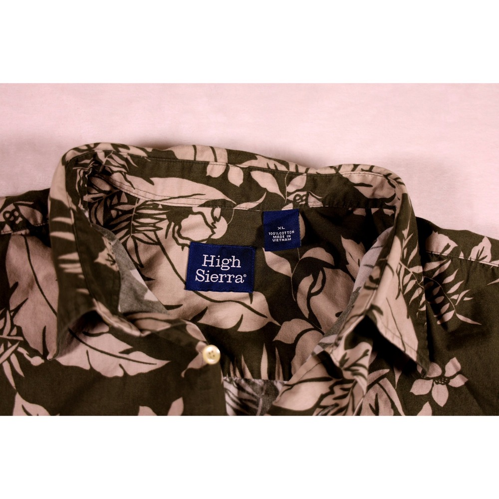 VTG High Sierra Mens XL Olive Green Tropical Hawaiian Cotton Button Down Shirt